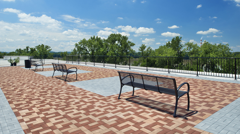 Outdoor sitting area with benches