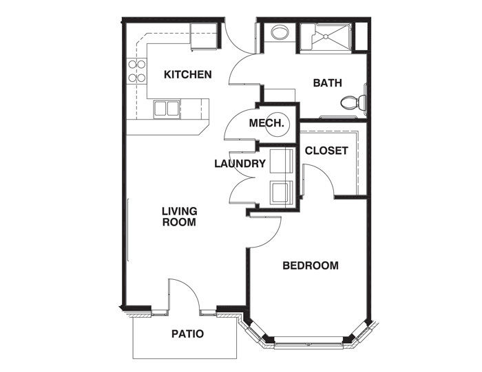 1 Bedroom ADA Floor Plan Image